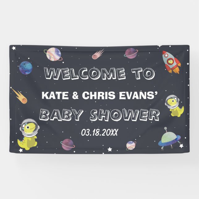 Dinosaur Star Planet Galaxy Baby Shower Backdrop Banner (Horizontal)