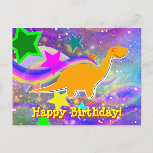 Dinosaur Stars & Swirls Bonne Carte postale Annive (Devant)