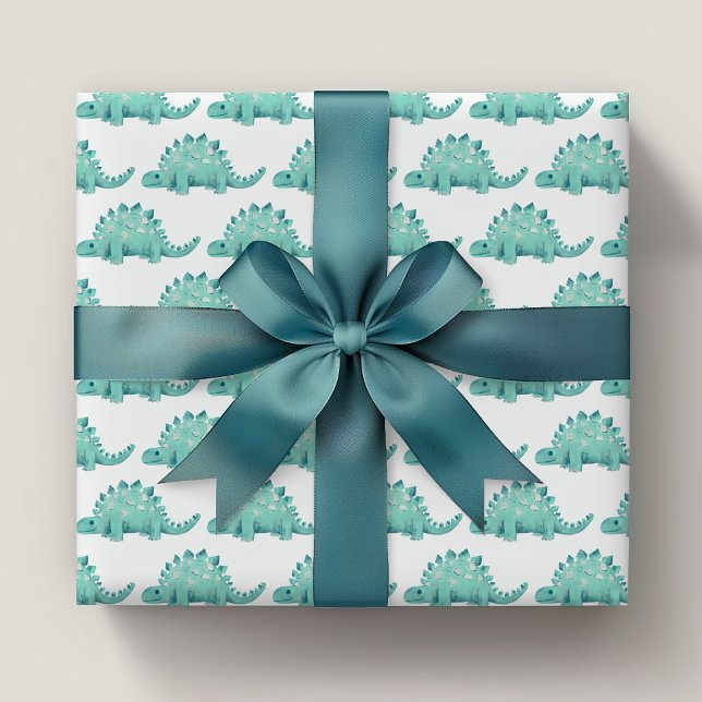 Dinosaur Stegosaurus Kids Birthday Wrapping Paper (Kids stegosaurus green dinosaur wrapping paper rolls.  Matching items available.)