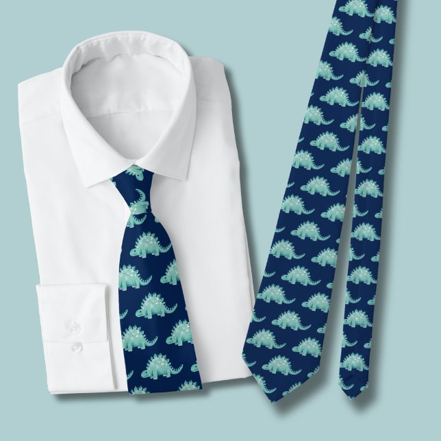Dinosaur Stegosaurus Pattern navy blue Tie (Dinosaur tie wth blue background)