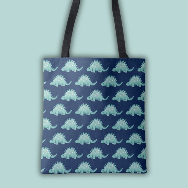 Dinosaur Stegosaurus Pattern Tote Bag (Stegosaurus dinosaur tote bag in blue and green.)