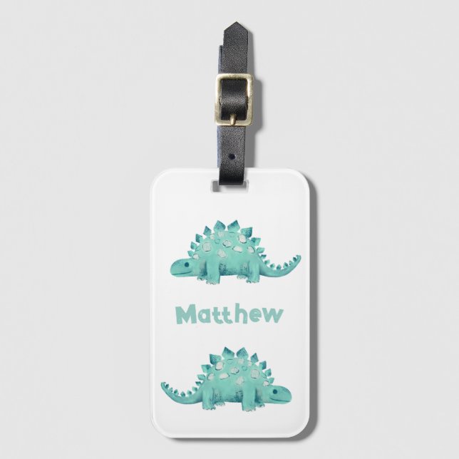 Dinosaur Stegosaurus Personalized Name Luggage Tag (Front Vertical)