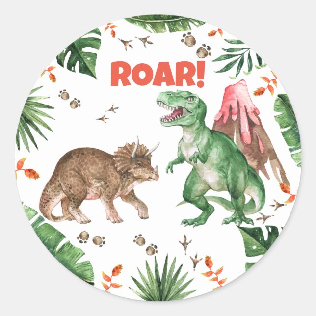Dinosaur Sticker Dino Theme Classic Round Stickers (Front)