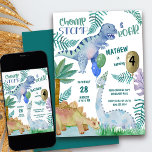 Dinosaur Stomp Chomp and Roar Boy Birthday Invitation<br><div class="desc">Chomp Stomp & Roar Dinosaur birthday invitation - perfect for a boy's 4th birthday but editable for any age. Watercolor design with cute dinosaurs in jurassic,  tropical jungle setting with party balloons. Please browse my store for more dinosaur birthday invites.</div>