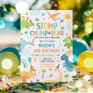 Dinosaur Stomp Chomp And Roar T-Rex Birthday Party Invitation