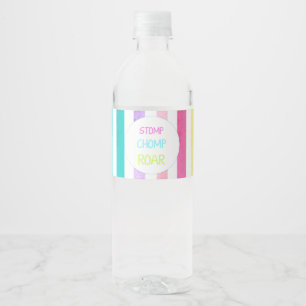 Dinosaur stomp, chomp and roar with pastel stripes water bottle label