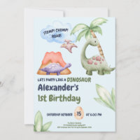 Dinosaur Stomp Chomp Rawr 1st Birthday Party Boy