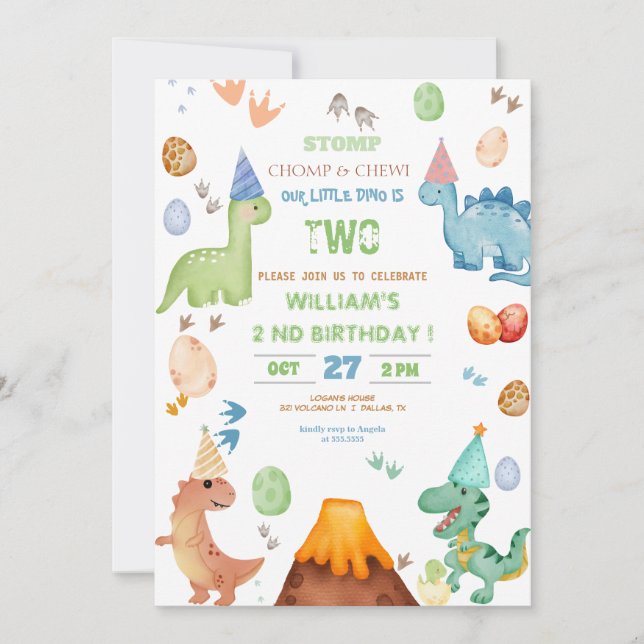 Dinosaur Stomp Chomp Rawr Birthday Party Boy Invitation (Front)