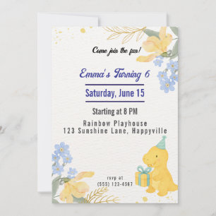 Dinosaur Stomp Chomp Rawr Girl Birthday Party  Invitation