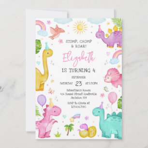 Dinosaur Stomp Chomp Roar Birthday Party Invitation