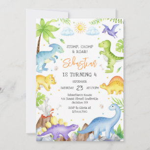 Dinosaur Stomp Chomp Roar Birthday Party  Invitation