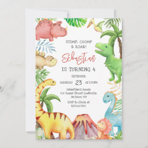 Dinosaur Stomp Chomp Roar Birthday Party Invitation
