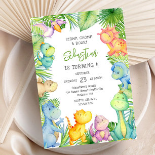 Dinosaur Stomp Chomp Roar Birthday Party Invitation