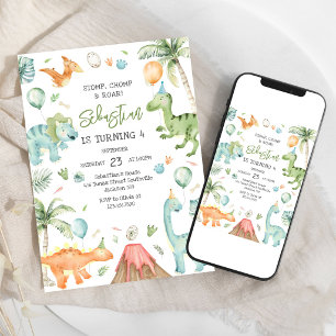 Dinosaur Stomp Chomp Roar Birthday Party Invitation