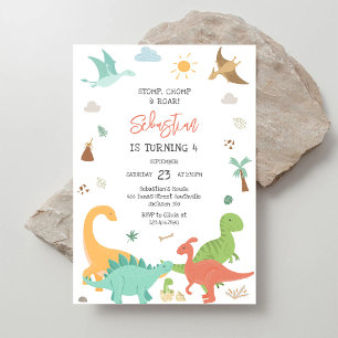 Dinosaur Stomp Chomp Roar Birthday Party  Invitation