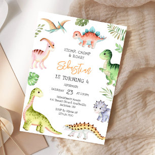 Dinosaur Stomp Chomp Roar Birthday Party Invitation
