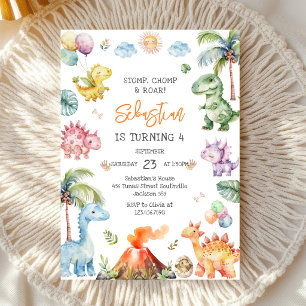 Dinosaur Stomp Chomp Roar Birthday Party Invitation