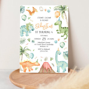 Dinosaur Stomp Chomp Roar Birthday Party Invitation