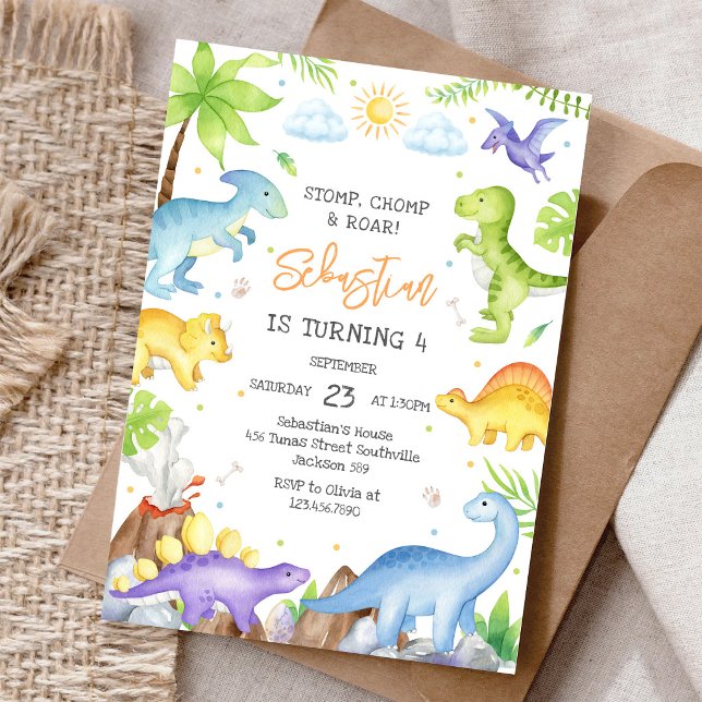 Dinosaur Stomp Chomp Roar Birthday Party  Invitation (Creator Uploaded)