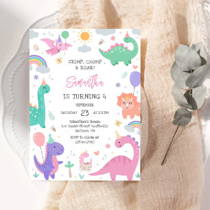 Dinosaur Stomp Chomp Roar Birthday Party  Invitation