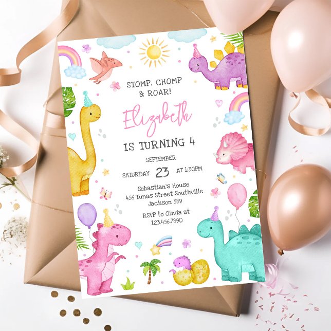 Dinosaur Stomp Chomp Roar Birthday Party Invitation (Creator Uploaded)