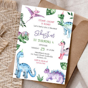 Dinosaur Stomp Chomp Roar Birthday Party  Invitation