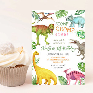 Dinosaur Stomp Chomp Roar Birthday Party  Invitation