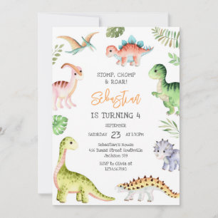 Dinosaur Stomp Chomp Roar Birthday Party Invitation