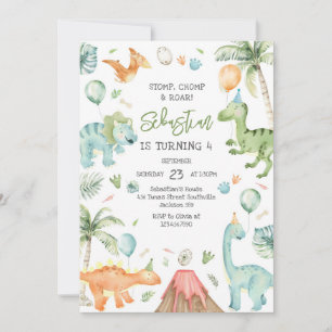 Dinosaur Stomp Chomp Roar Birthday Party Invitation