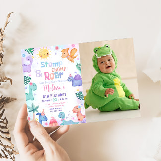 Dinosaur Stomp, Chomp & Roar Birthday Photo Invitation