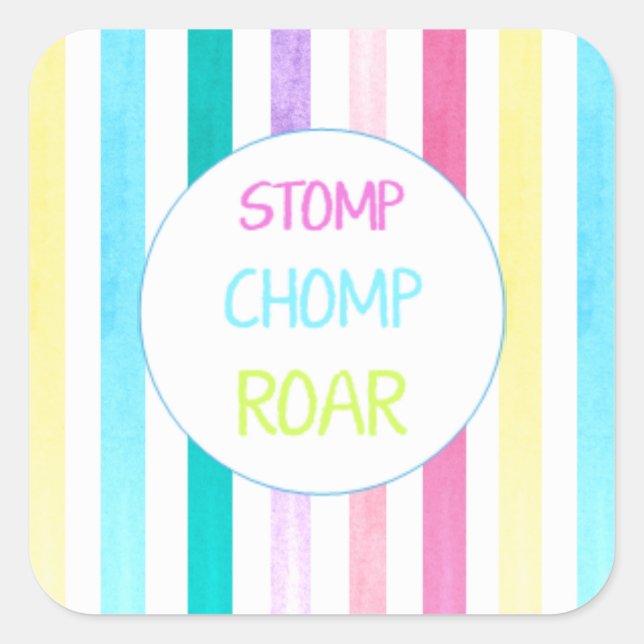 Dinosaur Stomp Chomp Roar stripe Square Sticker (Front)