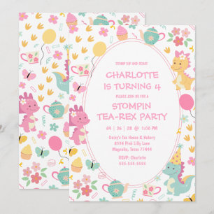 Dinosaur Stompin 4th Birthday Tea Rex Party Invitation