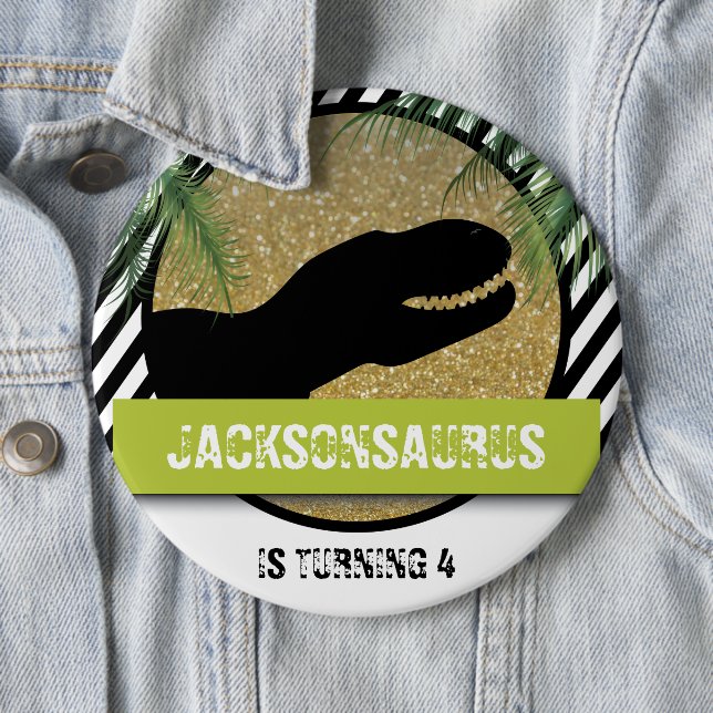Dinosaur striped Birthday 6 Inch Round Button (In Situ)