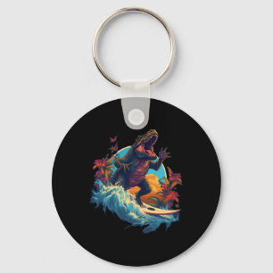 Dinosaur Surfboard Beach Surf Surfer Dinosaur T Re Keychain