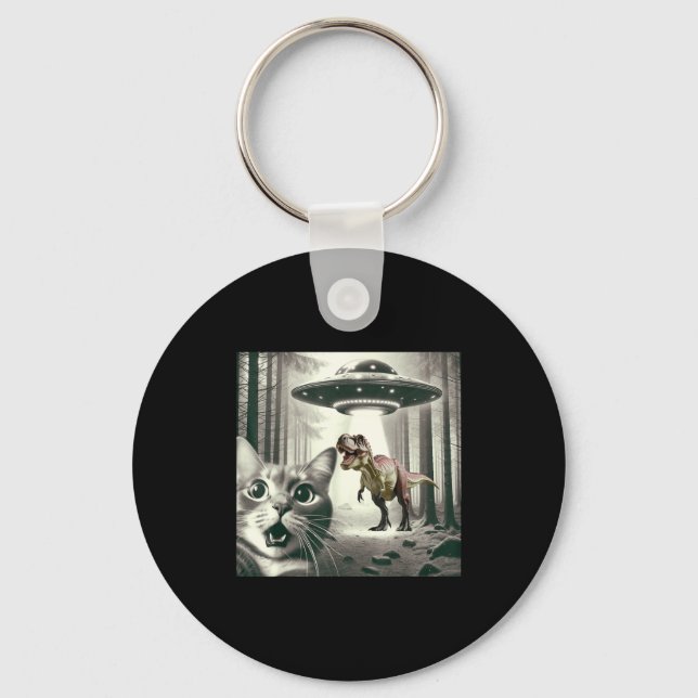 Dinosaur T Alien Cat Selfie UFO Rex Keychain (Front)