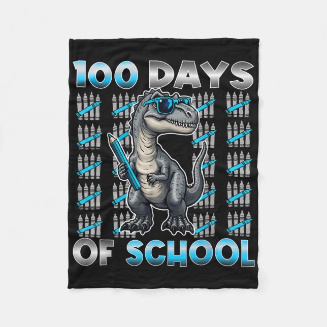 Dinosaur T Rex 100 Days Of School Apparel 100 Days Fleece Blanket (Front)