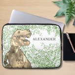 Dinosaur T-Rex add Name Laptop Sleeve<br><div class="desc">A fun roaring T-Rex a scary dinosaur with Jurassic jungle foliage background. The perfect personalized boys laptop case for the school boy who loves dinos. This fun add your name prehistoric dinosaur design with easy to use template so you can create a custom laptop case. Fun tyrannosaurus rex watercolor illustration...</div>