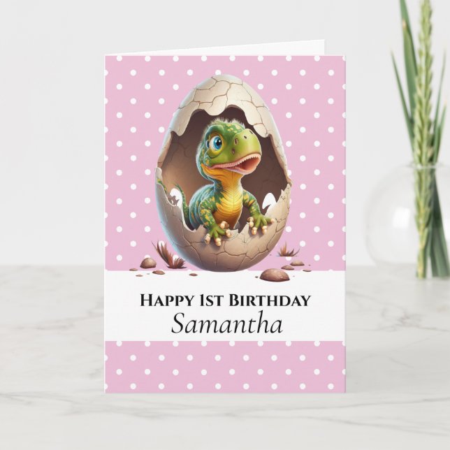 Dinosaur T Rex Baby Birthday Card Pink (Front)