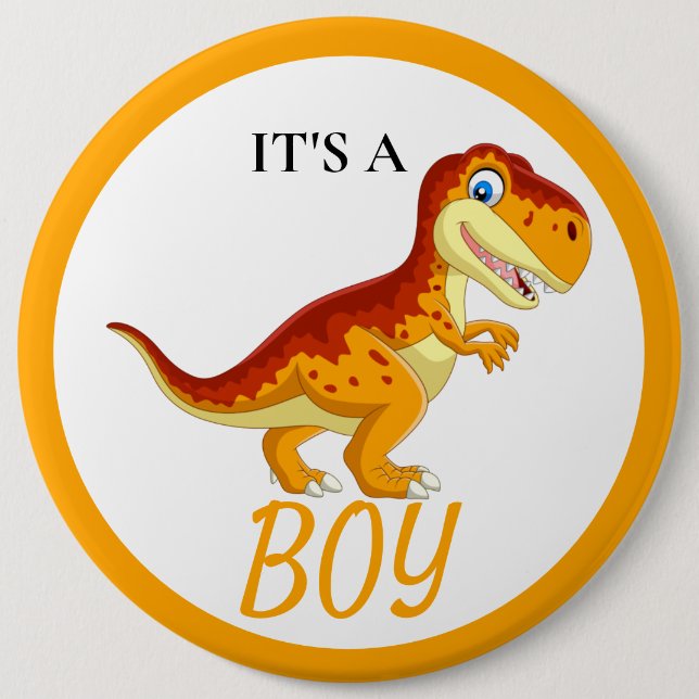 Dinosaur T Rex Baby Shower Boy  6 Inch Round Button (Front)