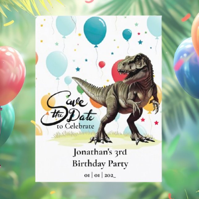 Dinosaur  T-Rex Balloons Save the date  Postcard (Let’s Get Ready for the Dino Party!)