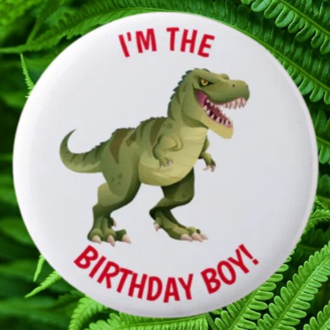 Dinosaur T Rex BIRTHDAY Boy 2 Inch Round Button (Cute Birthday Jurassic Dinosaur Collection/Pin Set)