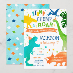 Dinosaur T-rex Birthday Party Invitations