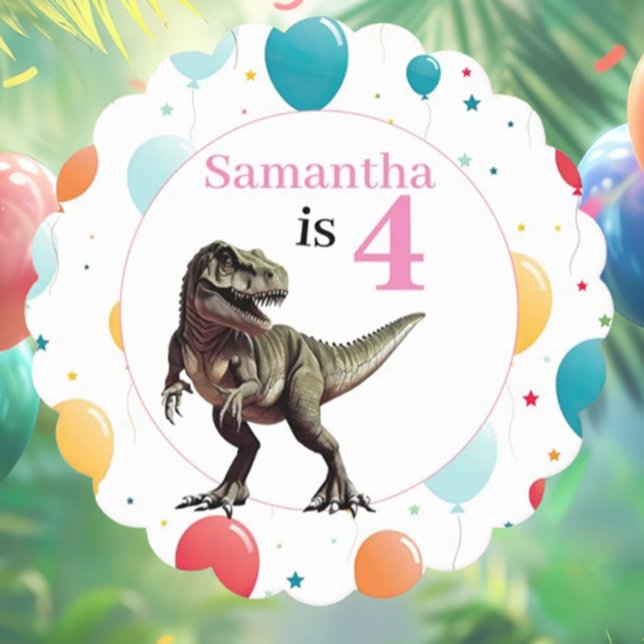 Dinosaur T Rex Birthday Pink Paper Coaster (Dino-Mite Birthday Party! Rawr-some times ahead!)
