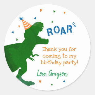 Dinosaur T-rex Birthday Thank You Stickers Labels 