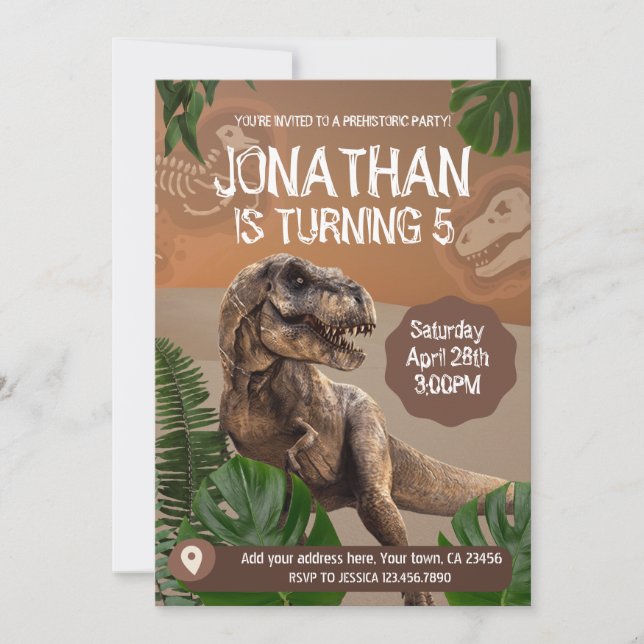 Dinosaur T rex Birthday Theme Party Invitation (Front)