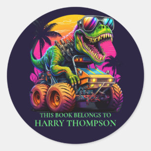 DINOSAUR T REX BOOK  CLASSIC ROUND STICKER