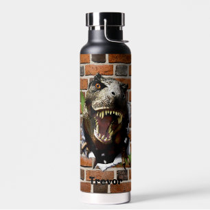 Dinosaur T-Rex Busting Out Personalize Name Water Bottle