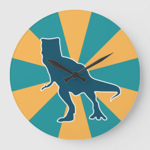 Dinosaur t rex cartoon yellow blue dino boys room large clock