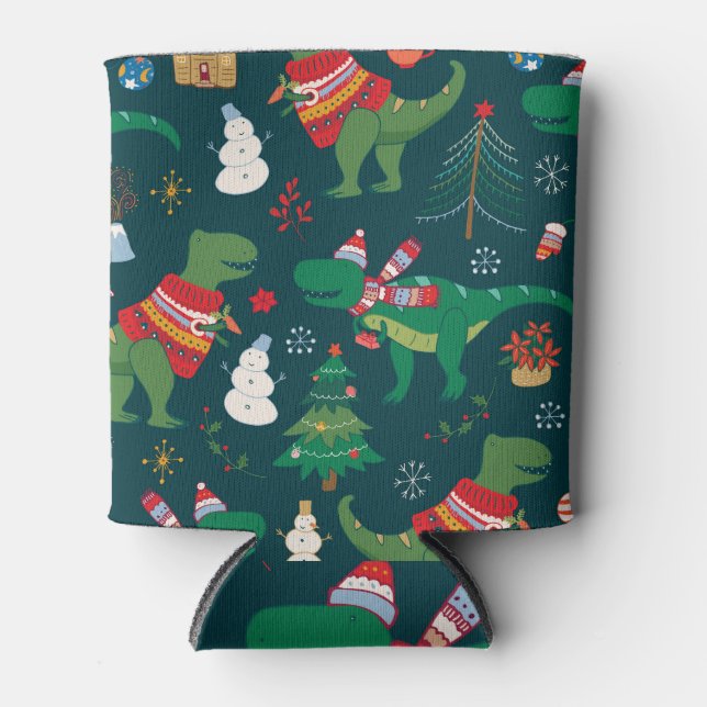 Dinosaur T-Rex: Christmas New Year. Can Cooler (Front)