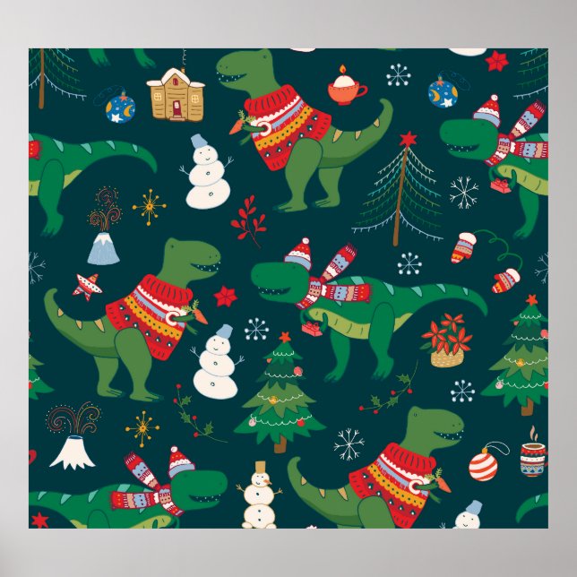 Dinosaur T-Rex: Christmas New Year. Poster (Front)